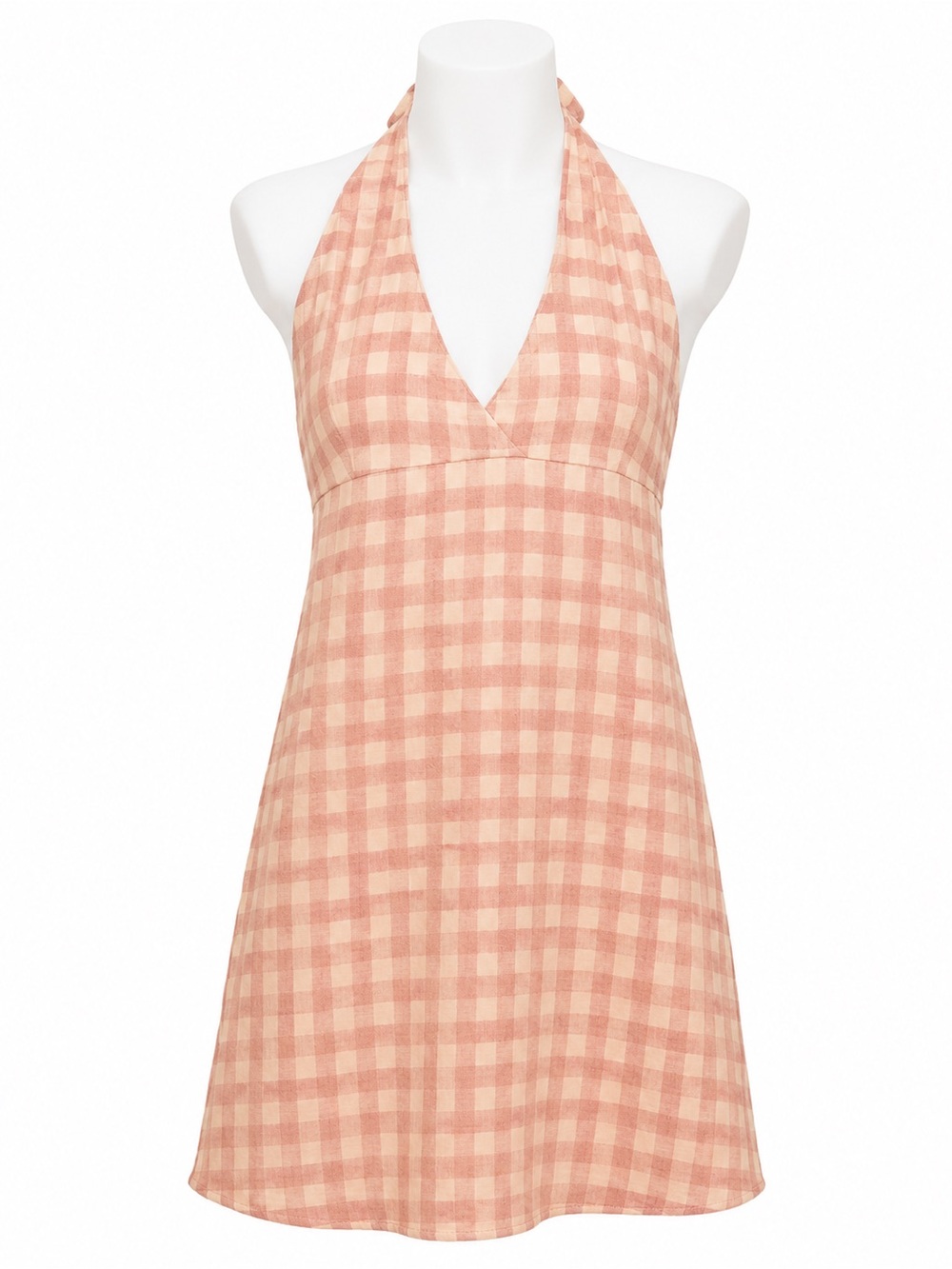 Zara Peach Gingham Halter Mini Dress